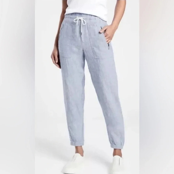 ATHLETA Cabo Linen Summer Resort Jogger Pants Chambray Blue Comfy Size 10 - Picture 4 of 11